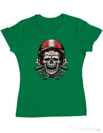 Tricou personalizat dama Skull Biker Verde mediu