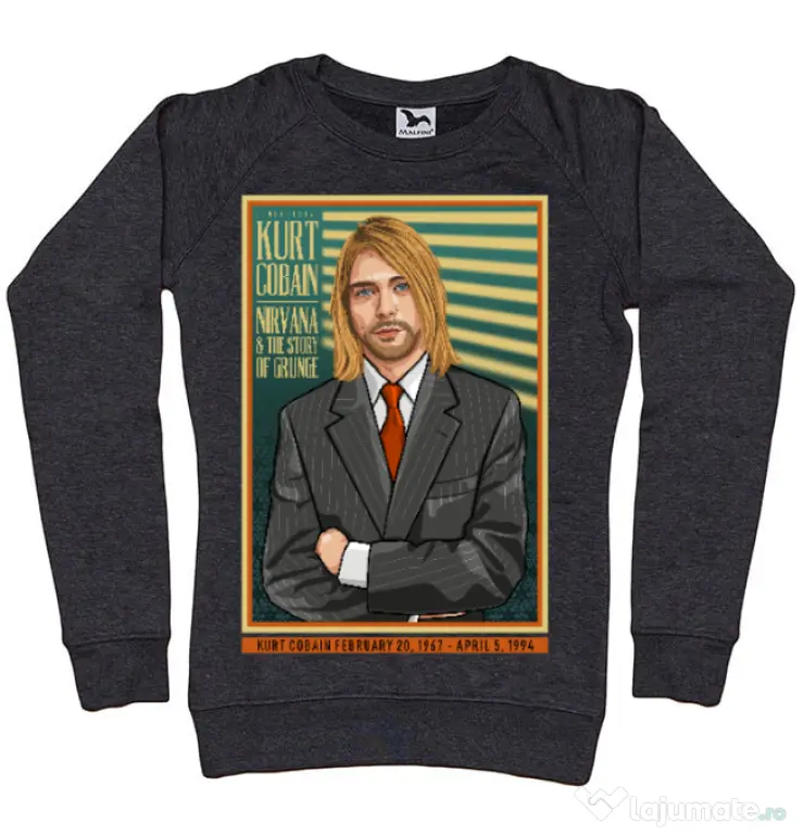 Bluza personalizata dama Kurt Cobain Negru melanj