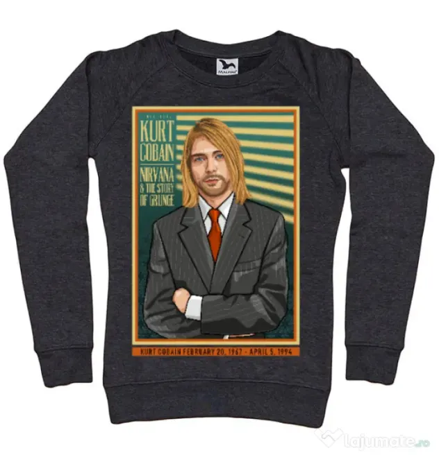 Bluza personalizata dama Kurt Cobain Negru melanj