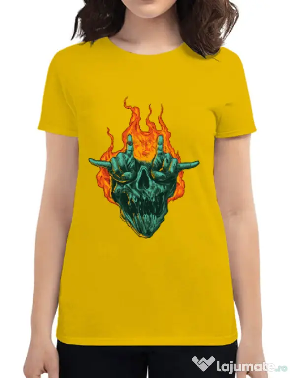 Tricou personalizat dama METAL HEADS Galben