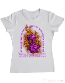 Tricou personalizat dama WISH ME LUCK Alb
