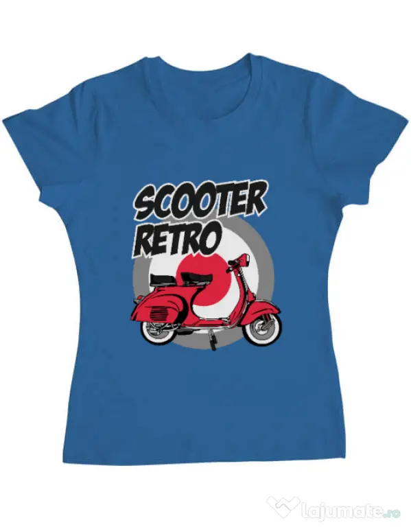 Tricou personalizat dama SCOOTER RETRO RED COLOR Albastru azuriu
