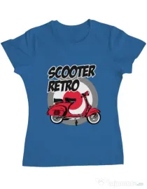 Tricou personalizat dama SCOOTER RETRO RED COLOR Albastru azuriu