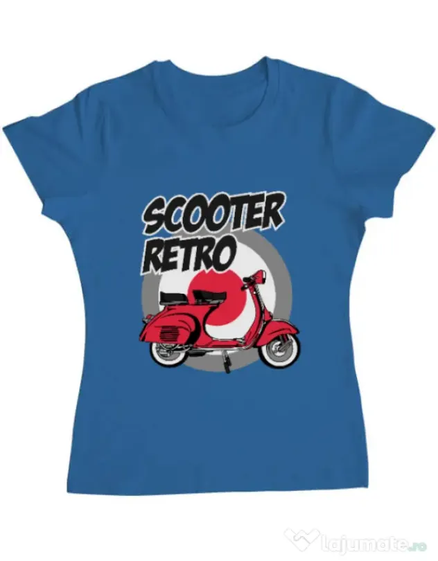Tricou personalizat dama SCOOTER RETRO RED COLOR Albastru azuriu