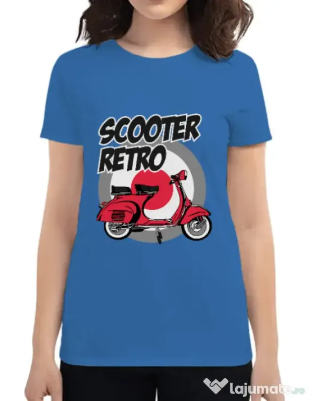 Tricou personalizat dama SCOOTER RETRO RED COLOR Albastru azuriu