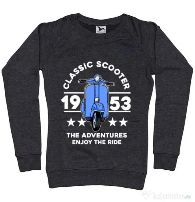 Bluza personalizata dama CLASSIC SCOOTER ADVENTURES Negru melanj