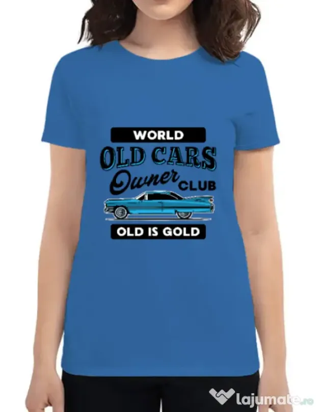 Tricou personalizat dama OLD CARS CLUB Albastru azuriu