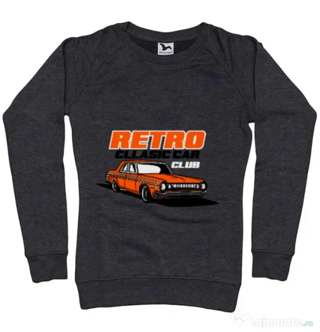 Bluza personalizata dama RETRO CLASSIC CAR CLUB Negru melanj
