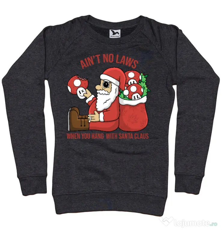 Bluza personalizata dama Stoned Santa Negru melanj