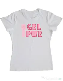 Tricou personalizat dama GRL PWR Alb