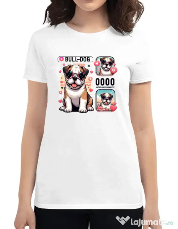 Tricou personalizat dama BULLDOG 15 Alb