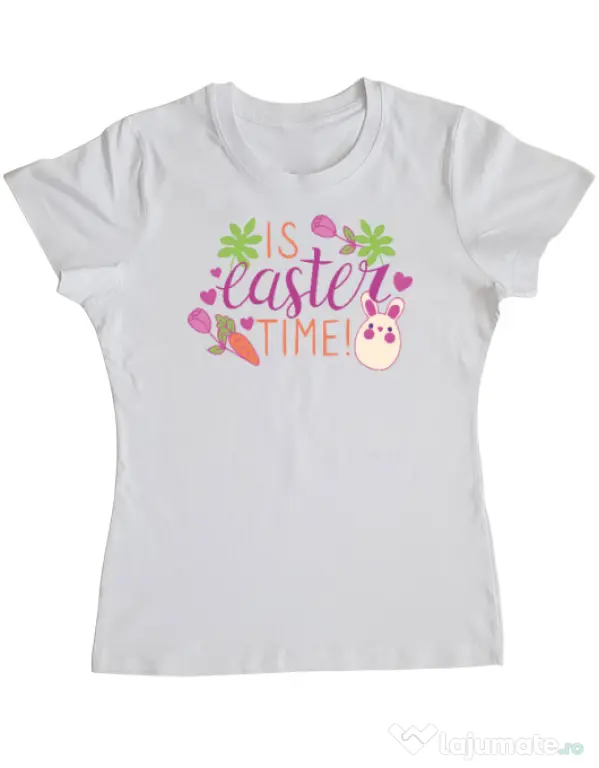 Tricou personalizat dama IS EASTER TIME Alb