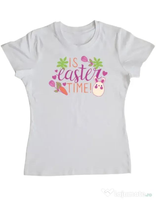 Tricou personalizat dama IS EASTER TIME Alb