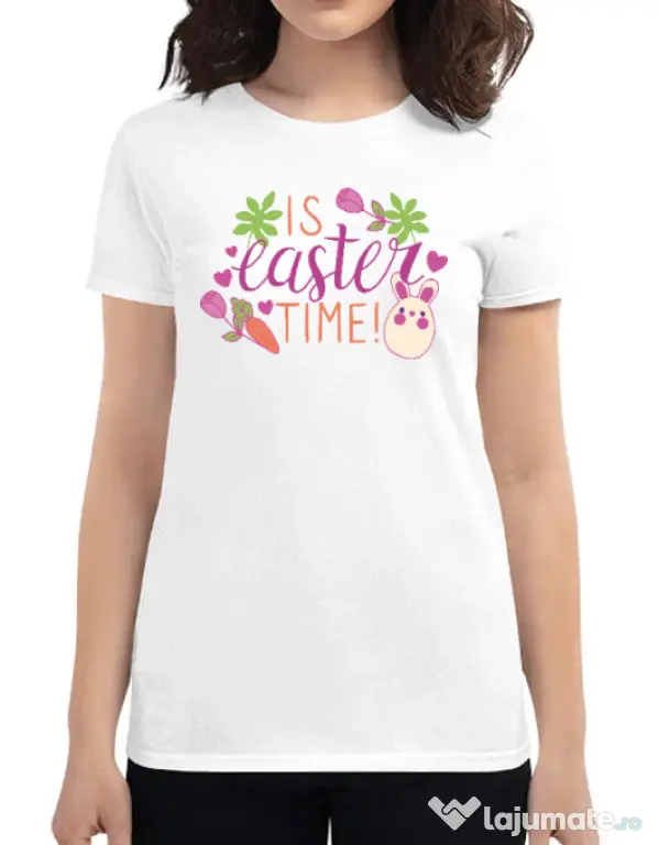 Tricou personalizat dama IS EASTER TIME Alb