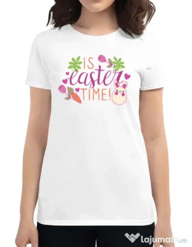 Tricou personalizat dama IS EASTER TIME Alb