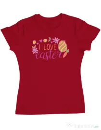 Tricou personalizat dama I LOVE EASTER Rosu
