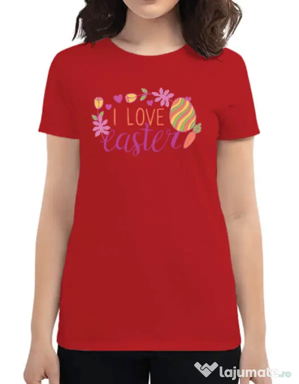 Tricou personalizat dama I LOVE EASTER Rosu