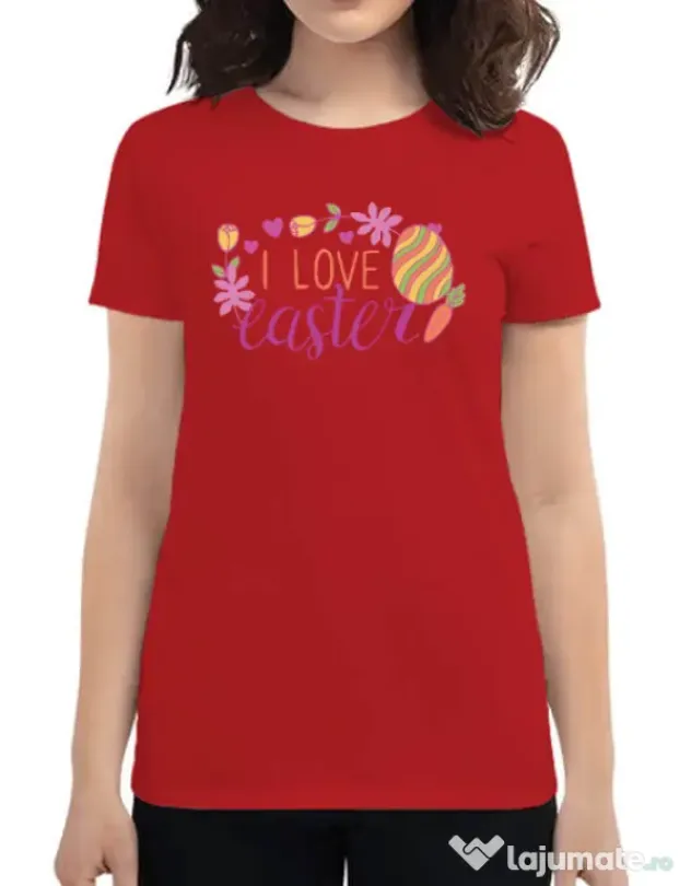 Tricou personalizat dama I LOVE EASTER Rosu