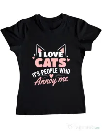 Tricou ADLER dama I love cats Negru