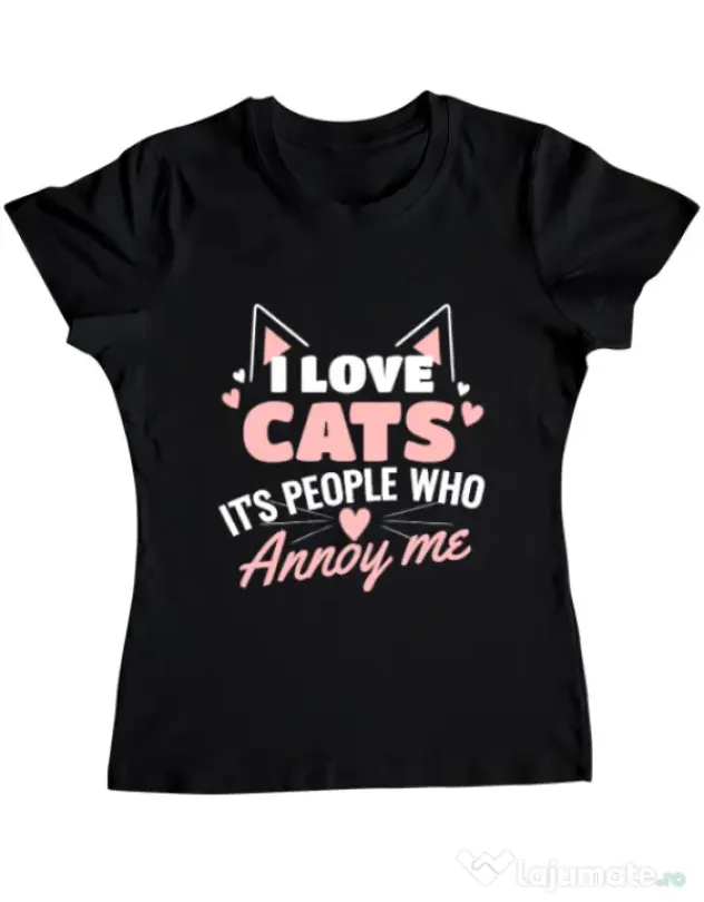 Tricou ADLER dama I love cats Negru
