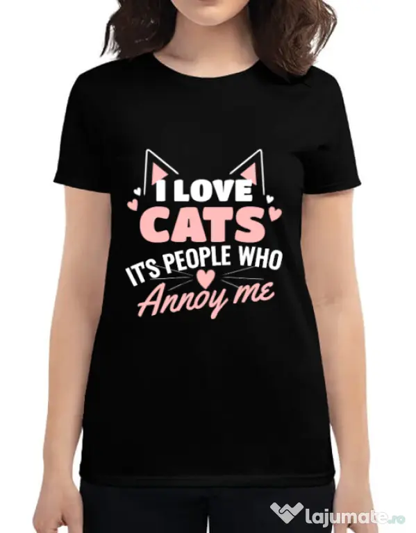 Tricou ADLER dama I love cats Negru