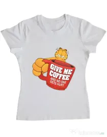 Tricou ADLER dama Give me coffee Alb
