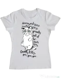 Tricou ADLER dama Grumpy kitty Alb