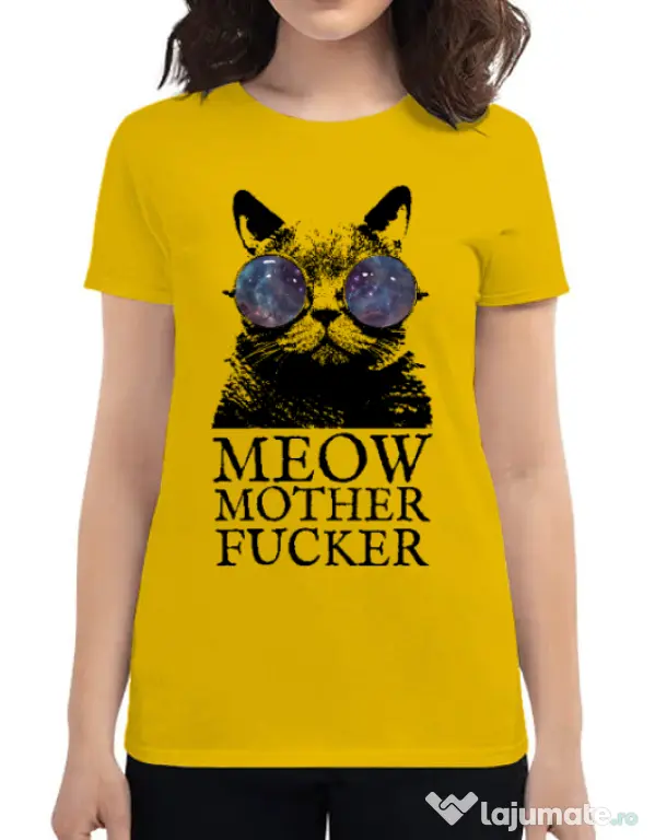 Tricou ADLER dama Meow motherfucker Galben