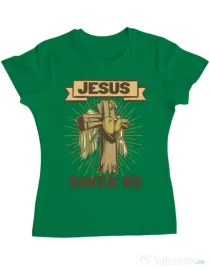Tricou ADLER dama Jesus Saved Me Verde mediu