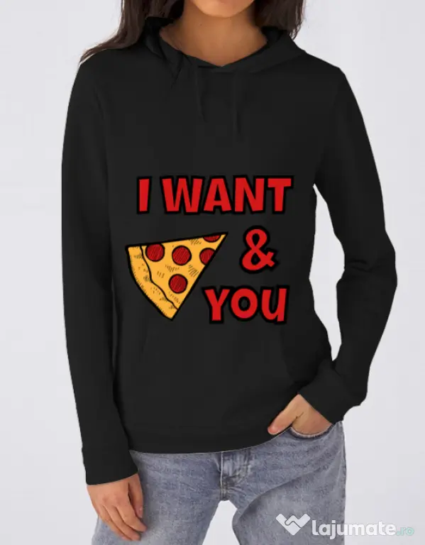 Hoodie dama cu gluga I want you Negru