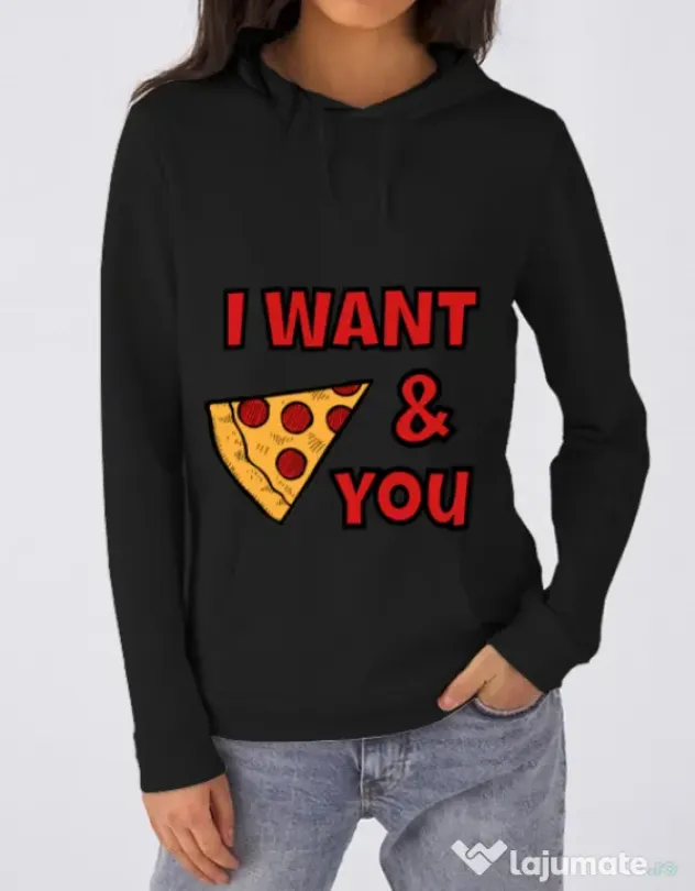 Hoodie dama cu gluga I want you Negru