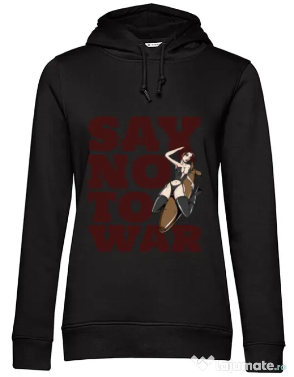 Hoodie dama cu gluga Say no to war Negru