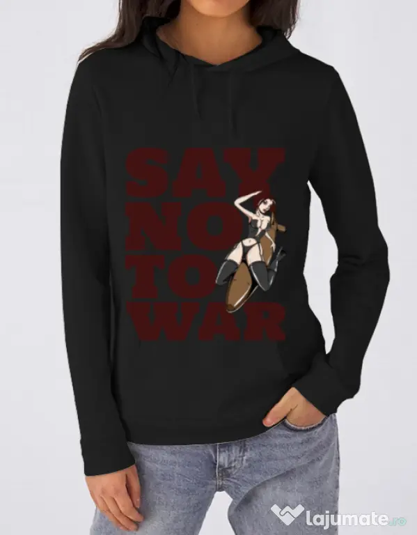 Hoodie dama cu gluga Say no to war Negru
