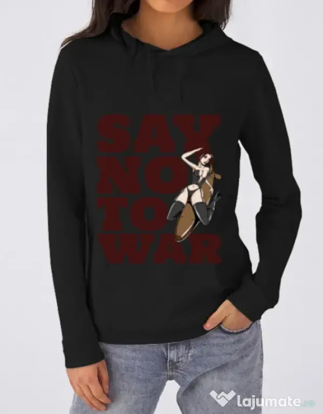 Hoodie dama cu gluga Say no to war Negru