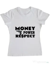 Tricou ADLER dama Money, power,respect Alb