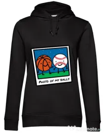 Hoodie dama cu gluga Photo of my balls Negru