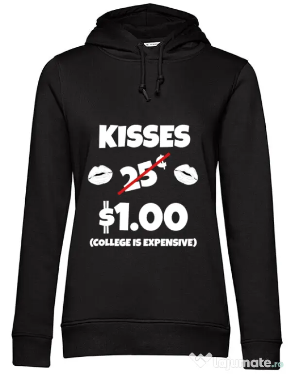 Hoodie dama cu gluga College is expensive Negru