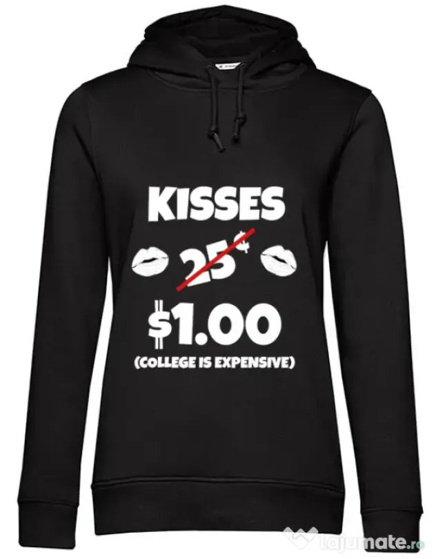 Hoodie dama cu gluga College is expensive Negru