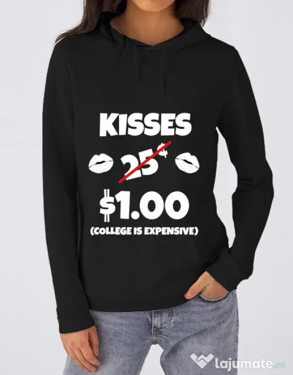 Hoodie dama cu gluga College is expensive Negru