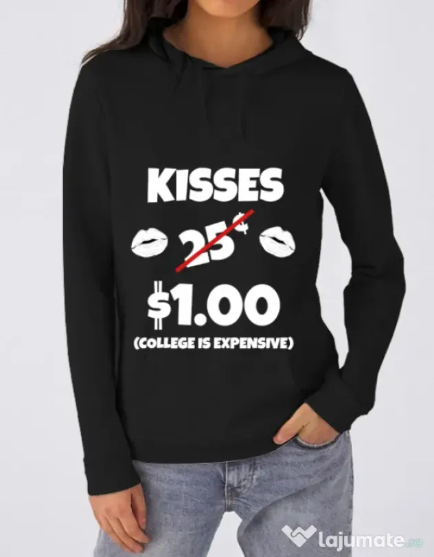 Hoodie dama cu gluga College is expensive Negru