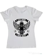 Tricou ADLER dama Less work more skate Alb