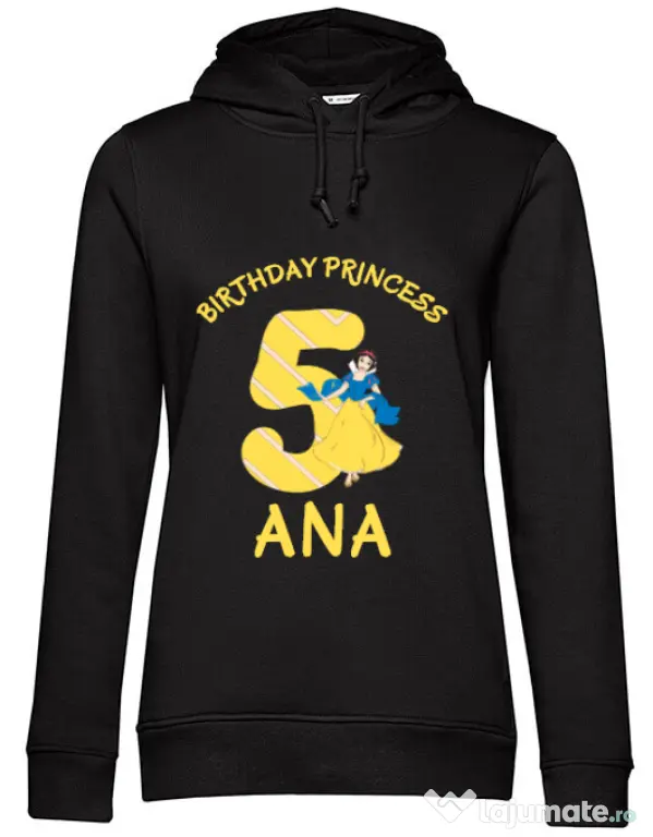 Hoodie dama cu gluga Birthday Princess Negru