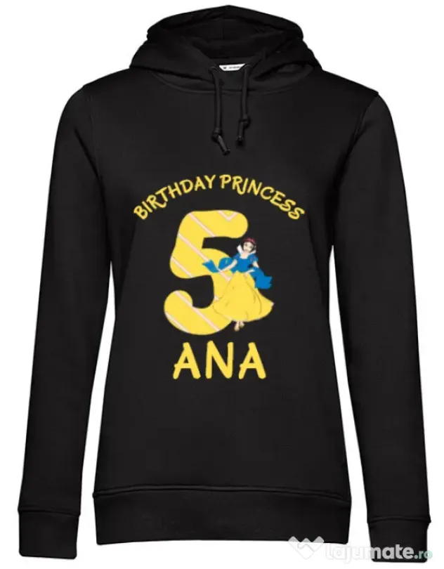 Hoodie dama cu gluga Birthday Princess Negru