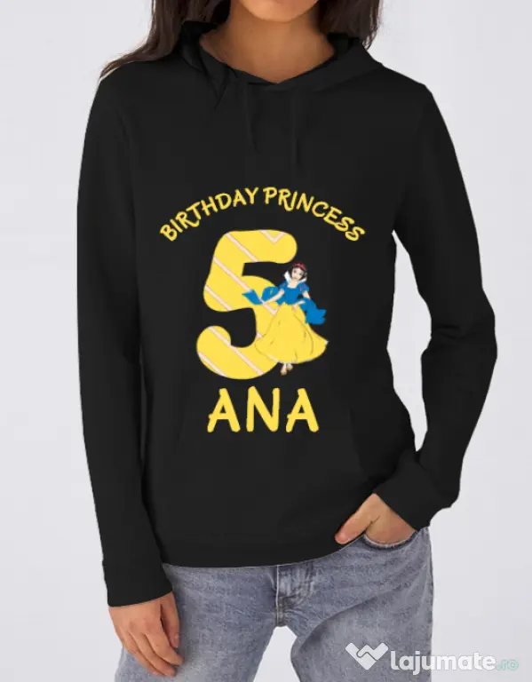 Hoodie dama cu gluga Birthday Princess Negru