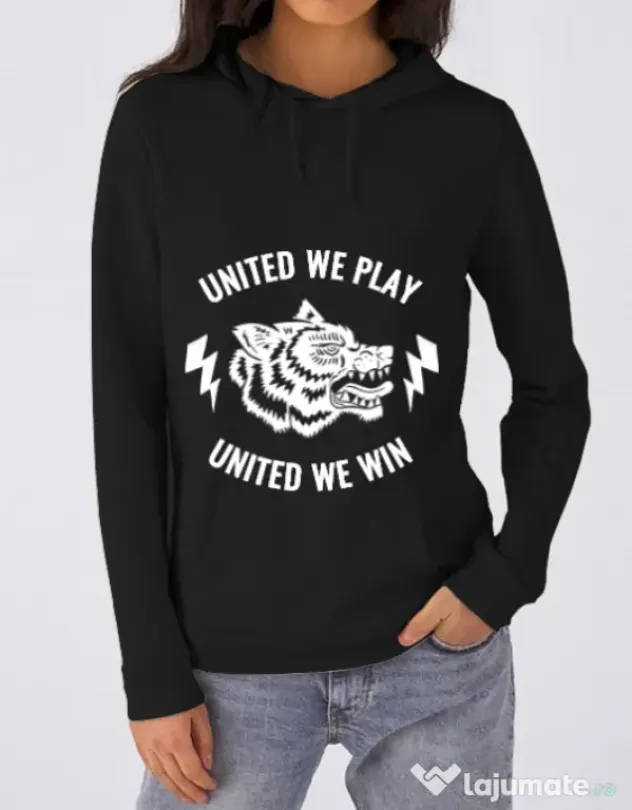 Hoodie dama cu gluga United we play Negru