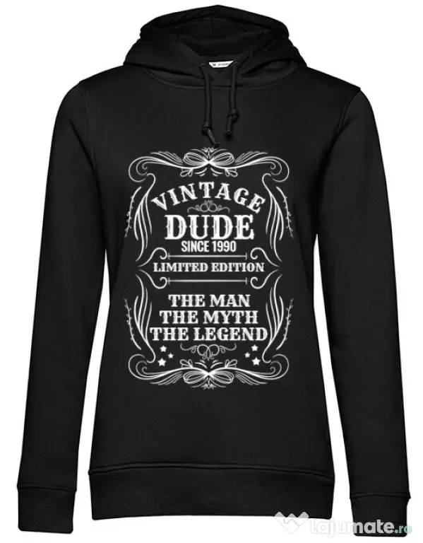 Hoodie dama cu gluga Vintage dude Negru