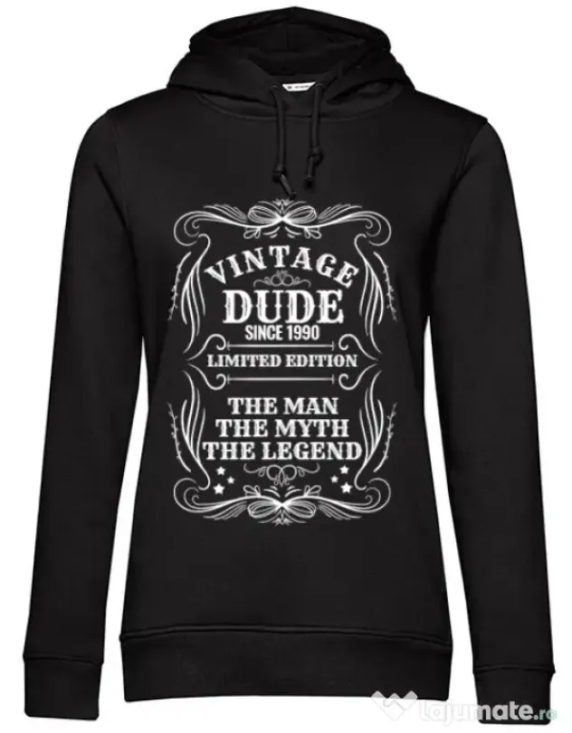 Hoodie dama cu gluga Vintage dude Negru
