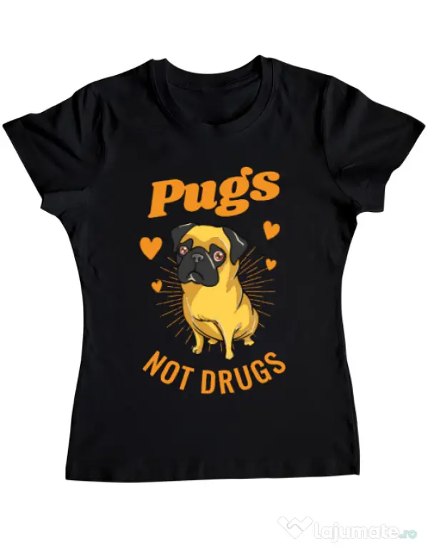 Tricou ADLER dama Pugs not drugs Negru