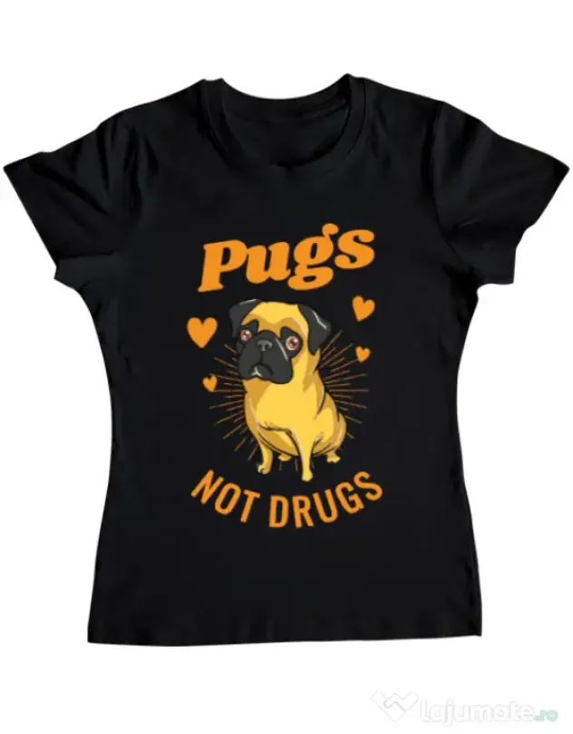 Tricou ADLER dama Pugs not drugs Negru