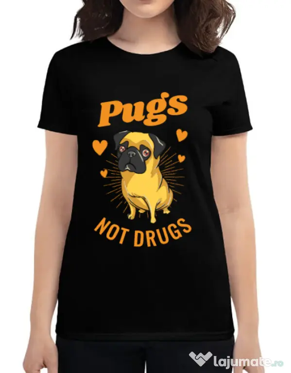 Tricou ADLER dama Pugs not drugs Negru